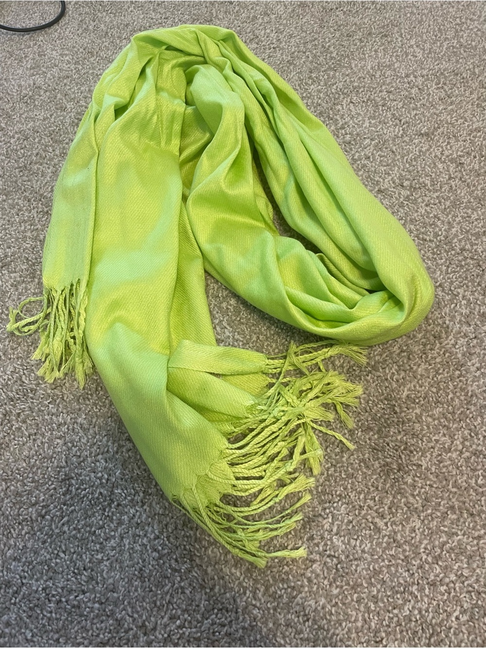 Pashmina Bright Green Fringe Scarf 100% Pashmina
